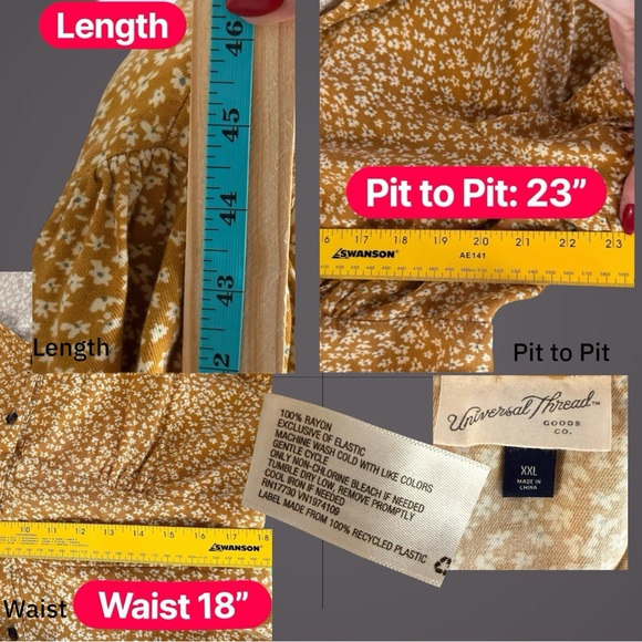 Universal Thread XXL Mustard Floral Midi Dress Cottagecore Boho Prairie - Picture 16 of 16